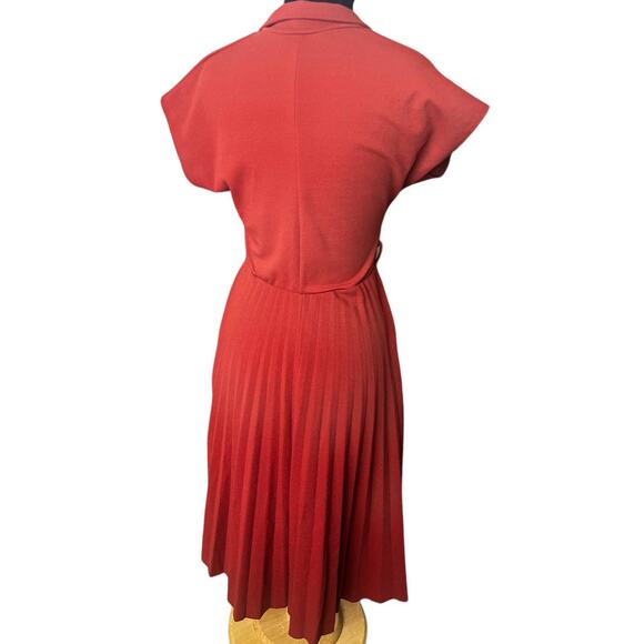 Vintage 90s Elizabeth & Nicole Rust Orange Pleated Secretary Dress Medium Large - Picture 2 of 6
